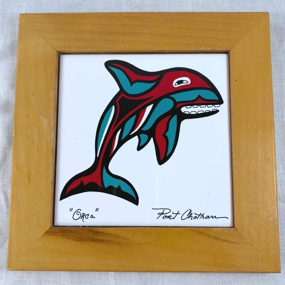 Port Chothan Orca Northwest Coast Style Framed Ceramic Art Tile